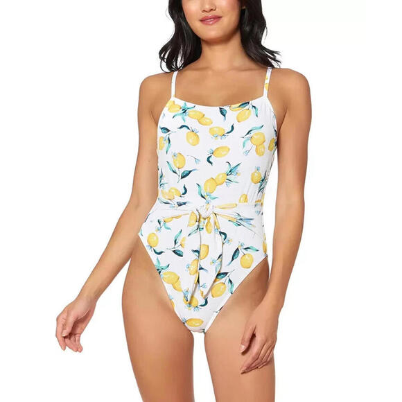 JESSICA SIMPSON Nice Lemons Printed Tie-Waist One Piece Swimsuit in Size Large S - Picture 1 of 2